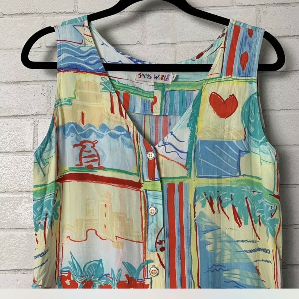 Jams World Sun Dress Size Small Hawaiian Tropical  Midi Beaches Blue Green